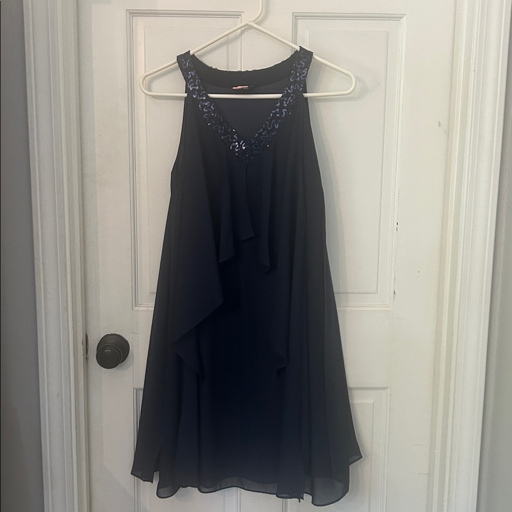 Elegant Navy Sleeveless Dress with Sequin Detail